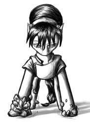 Size: 765x1043 | Tagged: dead source, safe, artist:gikat, derpibooru import, avatar the last airbender, monochrome, ponified, solo, toph bei fong