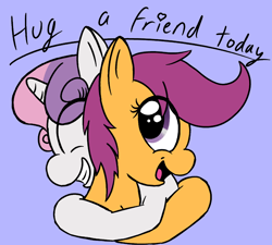 Size: 1000x899 | Tagged: safe, artist:kasai-razebolt, derpibooru import, scootaloo, sweetie belle, female, hug, lesbian, scootabelle, shipping