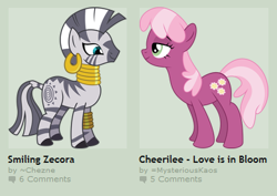 Size: 391x277 | Tagged: safe, derpibooru import, cheerilee, zecora, zebra, bedroom eyes, deviantart, exploitable meme, female, juxtaposition, juxtaposition win, lesbian, zecorlee