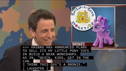 Size: 1920x1080 | Tagged: safe, brushable, build-a-bear, irl, saturday night live, seth meyers, snl, television, text, toy