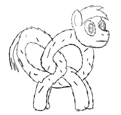 Size: 647x617 | Tagged: safe, derpibooru import, oc, oc only, food pony, original species, :, monochrome, nightmare fuel, pretzel, sketch, solo, wat