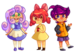 Size: 1386x997 | Tagged: dead source, safe, artist:spencella, derpibooru import, apple bloom, scootaloo, sweetie belle, cutie mark crusaders, humanized