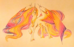 Size: 1024x651 | Tagged: safe, artist:oneiria-fylakas, daybreaker, original species, pony, colored wings, dayadan, multicolored wings, solo, species swap, traditional art