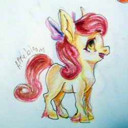 Size: 1534x1534 | Tagged: safe, artist:youmywaywardgirl, derpibooru import, apple bloom, solo, text, traditional art