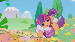 Size: 853x480 | Tagged: safe, derpibooru import, screencap, scootaloo, scootaloo (g3), sweetie belle (g3), g3, g3.5, cute, glomp, hape, hill, rolling, tackle