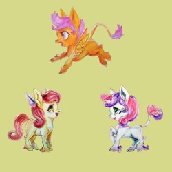 Size: 510x510 | Tagged: safe, artist:youmywaywardgirl, derpibooru import, apple bloom, scootaloo, sweetie belle, cutie mark crusaders, traditional art