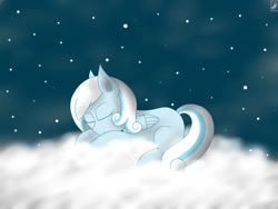 Size: 1024x768 | Tagged: safe, artist:lugiadriel14, oc, oc only, oc:snowdrop, cloud, sleeping, snow, snowfall, solo