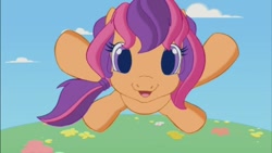 Size: 853x480 | Tagged: safe, derpibooru import, scootaloo (g3), g3, g3.5, cute, cutealoo, impending glomp, jumping, solo
