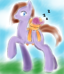 Size: 2000x2323 | Tagged: safe, artist:azzu-nyan, derpibooru import, scootaloo, oc, simple background, sleeping, zzz