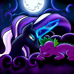 Size: 3025x3000 | Tagged: safe, artist:rex42, derpibooru import, nightmare rarity, spike, dragon, female, male, nightmare sparity, shipping, sparity, straight