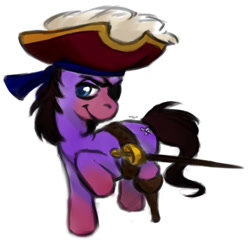 Size: 1000x960 | Tagged: safe, artist:melonpunch, derpibooru import, oc, oc only, amputee, eyepatch, hat, peg leg, pirate, prosthetic leg, prosthetic limb, prosthetics, solo, sword, weapon