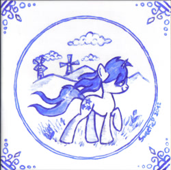 Size: 897x891 | Tagged: safe, artist:sweeterwho, derpibooru import, oc, oc only, oc:sweetie, pony, unicorn, female, mare, raised hoof, solo, windmill
