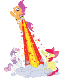 Size: 400x507 | Tagged: safe, artist:xkappax, apple bloom, scootaloo, sweetie belle, cutie mark crusaders, jetpack, rocket