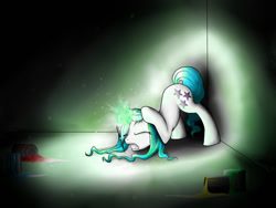 Size: 1024x768 | Tagged: safe, artist:sweeterwho, derpibooru import, oc, oc only, oc:sweetie, pony, dark, eyes closed, face down ass up, glowing horn, magic, sad