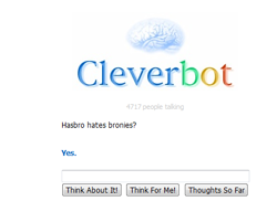 Size: 445x324 | Tagged: safe, cleverbot, hasbro, meme, simple background, text