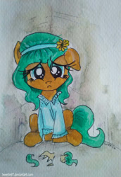 Size: 742x1076 | Tagged: safe, artist:sweeterwho, derpibooru import, oc, oc only, earth pony, pony, broken, broken toy, child, doll, female, filly, sad, toy