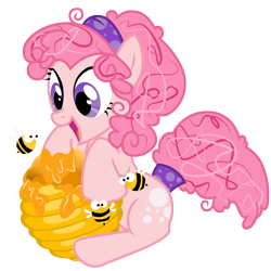 Size: 3000x3000 | Tagged: safe, artist:sunley, derpibooru import, cotton candy (g1), bee, earth pony, pony, g1, g4, beehive, female, g1 to g4, generation leap, hive, honey, mare, simple background, solo, this will end in bees, this will end in pain, this will end in tears, transparent background