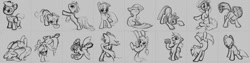 Size: 1600x406 | Tagged: safe, artist:tomatocoup, derpibooru import, earth pony, pegasus, pony, butt, colt, comic, face down ass up, female, handstand, male, mare, monochrome, plot, sketch, stallion, upside down