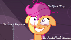 Size: 1280x720 | Tagged: safe, scootaloo, pegasus, female, filly, orange coat, power rangers, purple mane, solo