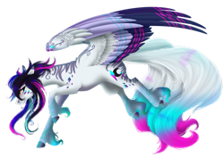 Size: 1024x730 | Tagged: safe, artist:oneiria-fylakas, oc, oc only, oc:cyan crystal, pegasus, pony, colored wings, female, mare, multicolored wings, rainbow power, simple background, solo, transparent background