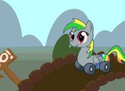 Size: 550x400 | Tagged: artist needed, safe, derpibooru import, oc, oc only, oc:wheely bopper, original species, pegasus, pony, animated, behaving like a car, car, cute, female, honk, mare, ocbetes, solo, sound effects, wat, what has science done, wheel, wheelpone