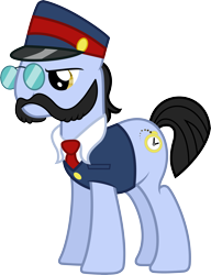 Size: 4907x6374 | Tagged: safe, artist:cherrygrove, derpibooru import, all aboard, earth pony, pony, absurd resolution, conductor, facial hair, glasses, hat, male, moustache, simple background, solo, stallion, train conductor, transparent background, vector