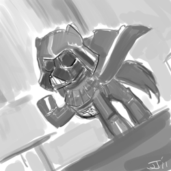 Size: 900x900 | Tagged: safe, artist:johnjoseco, derpibooru import, cape, clothes, crossover, darth vader, grayscale, helmet, monochrome, ponified, solo, star wars