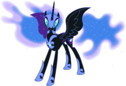 Size: 2986x2025 | Tagged: safe, artist:tourniquetmuffin, derpibooru import, nightmare moon, alicorn, pony, friendship is magic, armor, ethereal mane, female, mare, simple background, solo, spread wings, starry mane, transparent background, vector, wings