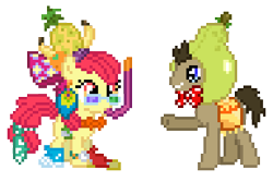 Size: 384x256 | Tagged: safe, artist:tourniquetmuffin, derpibooru import, apple bloom, doctor whooves, banana, clothes, costume, glasses, hat, necktie, pear, pineapple, pixel art, snorkel