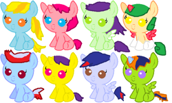 Size: 665x400 | Tagged: safe, artist:rongothepony, oc, oc only, alicorn, earth pony, pegasus, pony, unicorn, adoptable, alicorn oc, babies