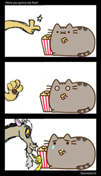 Size: 276x480 | Tagged: safe, artist:fenixxd2010, derpibooru import, discord, cat, comic, no mouth, pusheen