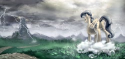 Size: 2800x1318 | Tagged: safe, artist:ruffu, oc, oc only, cloud, cloudy, lightning, mountain