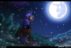 Size: 1500x1000 | Tagged: safe, artist:bonaxor, derpibooru import, oc, oc only, mare in the moon, moon, night guard, solo