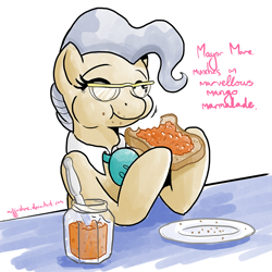 Size: 1000x1000 | Tagged: safe, artist:muffinshire, derpibooru import, mayor mare, 30 minute art challenge, alliteration, eating, glasses, solo, toast