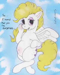 Size: 850x1067 | Tagged: safe, artist:ratwhiskers, derpibooru import, surprise, g1, g1 to g4, generation leap, pregnant, solo