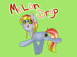 Size: 1024x765 | Tagged: safe, artist:ghst-qn, derpibooru import, oc, oc only, oc:melon drop, earth pony, pony, colored pupils, green background, simple background, smiling, solo