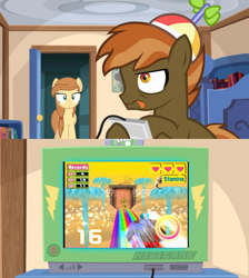 Size: 768x856 | Tagged: safe, derpibooru import, button mash, oc, oc:cream heart, button mash plays, exploitable meme, meme, muscle march, obligatory pony, tv meme