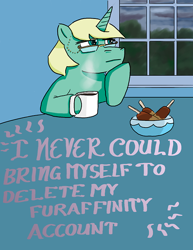 Size: 500x647 | Tagged: safe, artist:bravelittlepony, derpibooru import, coffee, corndog, jade singer, my little pony mysteries, solo, summer mane, the mystery of the fattening eclair