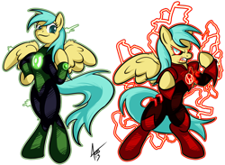 Size: 1024x749 | Tagged: safe, artist:cynos-zilla, derpibooru import, sunshower raindrops, pegasus, pony, blackest night, blackest night equestria, crossover, emotional spectrum, female, green lantern, mare, red lantern