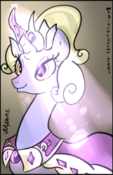 Size: 489x759 | Tagged: safe, artist:velexane, princess platinum, 30 minute art challenge, horn extension, jewel, lens flare, royalty, sun beam