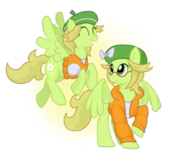 Size: 2300x2072 | Tagged: safe, artist:fuutachimaru, pegasus, pony, bianca, bow, clothes, female, glasses, happy, hat, jacket, mare, nintendo, pokémon, ponified