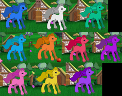 Size: 947x745 | Tagged: safe, oc, pony, g2, blue, colors, dark blue, gray, green, light blue, my little pony friendship gardens, orange, pc game, pink, purple, rainbow, red, video game, white, yellow
