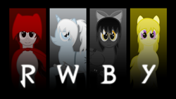 Size: 1920x1080 | Tagged: safe, derpibooru import, black, blake belladonna, gambol shroud, monty oum, myrtenaster, ponified, red, rooster teeth, ruby rose, rwby, weiss schnee, white, yang xiao long, yellow