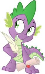 Size: 5000x8179 | Tagged: safe, artist:dfectivedvice, artist:dipi11, derpibooru import, spike, dragon, absurd resolution, colored, quill, scroll, simple background, solo, transparent background, vector