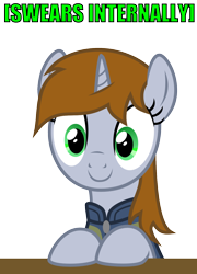 Size: 1080x1500 | Tagged: dead source, safe, derpibooru import, oc, oc only, oc:littlepip, pony, unicorn, fallout equestria, clothes, cute, descriptive noise, fanfic, fanfic art, female, hooves, horn, looking at you, mare, meme, pipabetes, simple background, smiling, solo, text, transparent background, vault suit, x internally