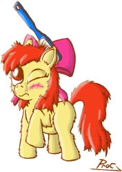 Size: 548x776 | Tagged: safe, artist:procaballus, derpibooru import, apple bloom, brush, fluffy, messy mane, solo