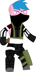 Size: 625x1247 | Tagged: safe, artist:jewelsfriend, derpibooru import, firefly, fox, pony, g1, bipedal, crossover, gray fox, konami, machete, metal gear, ninja, null, simple background, solo, stealth suit, transparent background