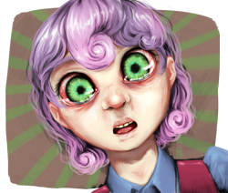 Size: 1182x1000 | Tagged: safe, artist:xxkatrynaxx, derpibooru import, sweetie belle, creepy, crying, humanized, solo, uncanny valley