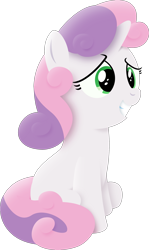 Size: 1787x3000 | Tagged: safe, artist:mahaugher, sweetie belle, pony, unicorn, bad poker face, female, filly, nervous, white coat