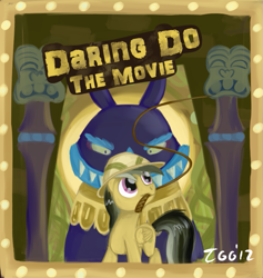 Size: 727x767 | Tagged: safe, artist:tggeko, ahuizotl, daring do, pegasus, pony, clothes, movie poster, solo